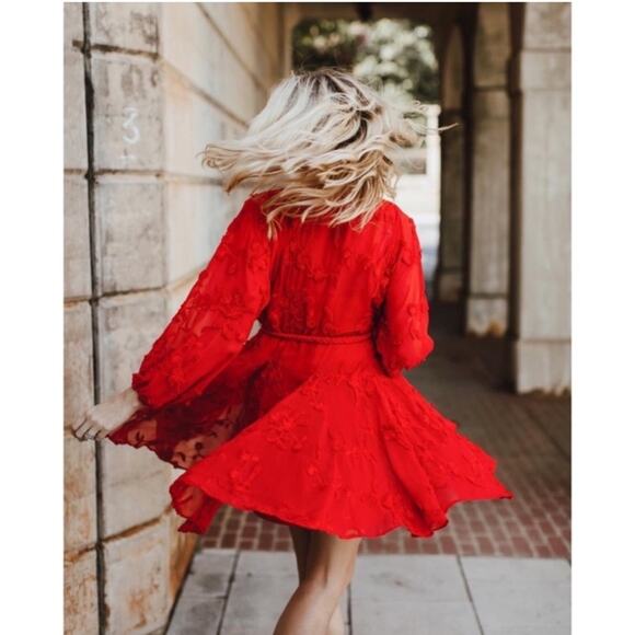 Anthropologie Mare Mare Amal Textured Red Swing Mini Dress - Picture 5 of 10